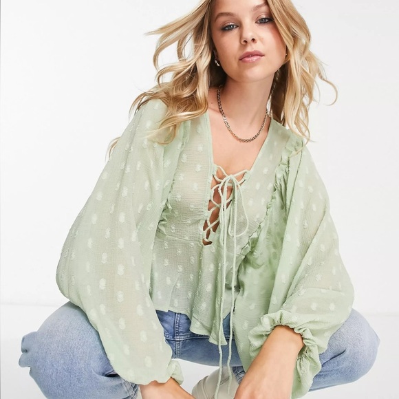 ASOS textured long sleeve country blouse sz 6/Medium - Picture 3 of 4